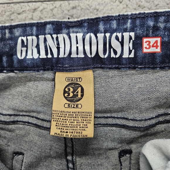 Grindhouse Slim Straight Washed Dark Blue Ripped Stretch Denim Jeans Men 34x32 - Picture 8 of 8